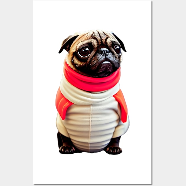 Cute Pug in Sushi Costume - Adorable Pug Dressed up as a Sushi Roll Wall Art by fur-niche